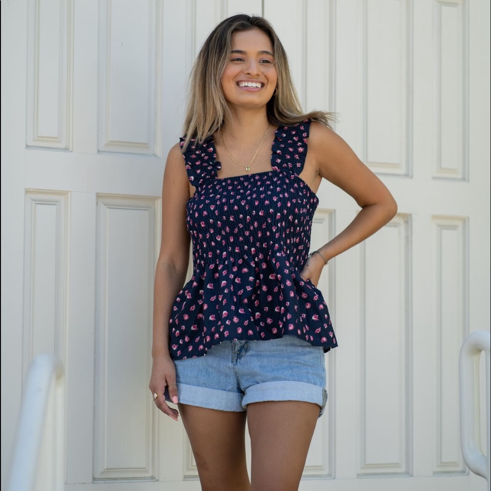 Blue Floral Smock Tank